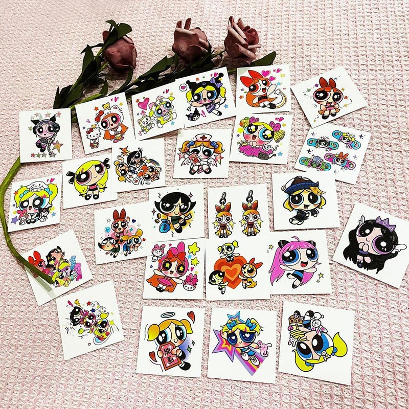 2025 Powerpuff Girls Temporary Tattoo Stickers, Cute Cartoon Style, Waterproof, Long-Lasting, Realistic Dopamine Temporary Tattoo Stickers
